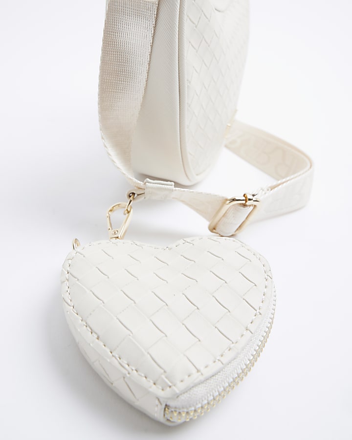 Girls Cream Weave Embossed Scoop Shoulder Bag