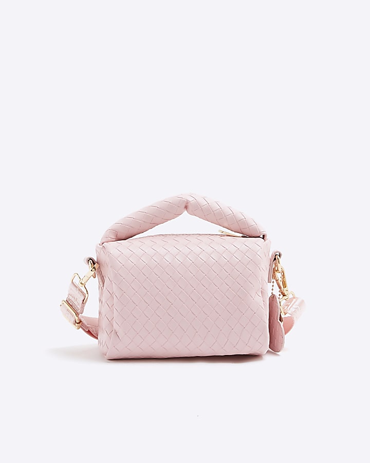 Girls pink woven cross body bag