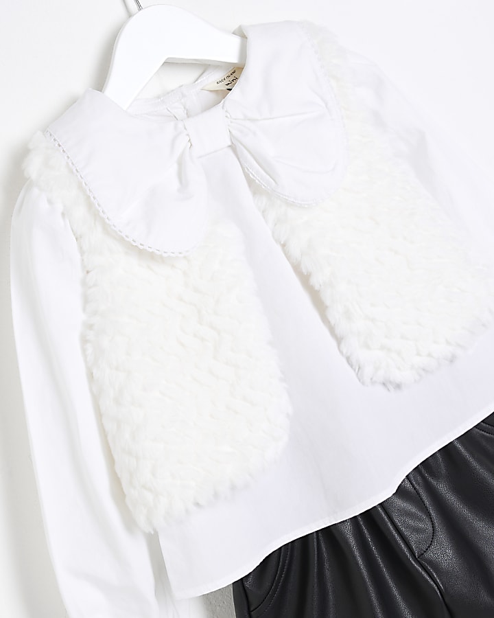 Mini Girls White Faux Fur Top Set