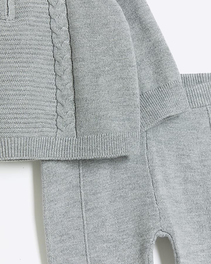 Baby Boys Grey Cable Knit Polo Set