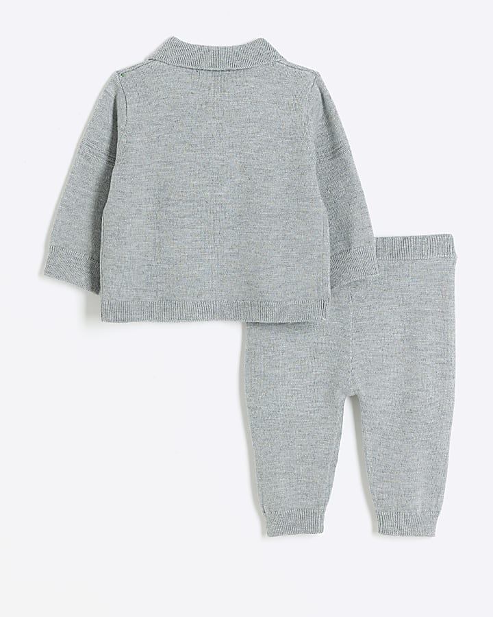 Baby Boys Grey Cable Knit Polo Set