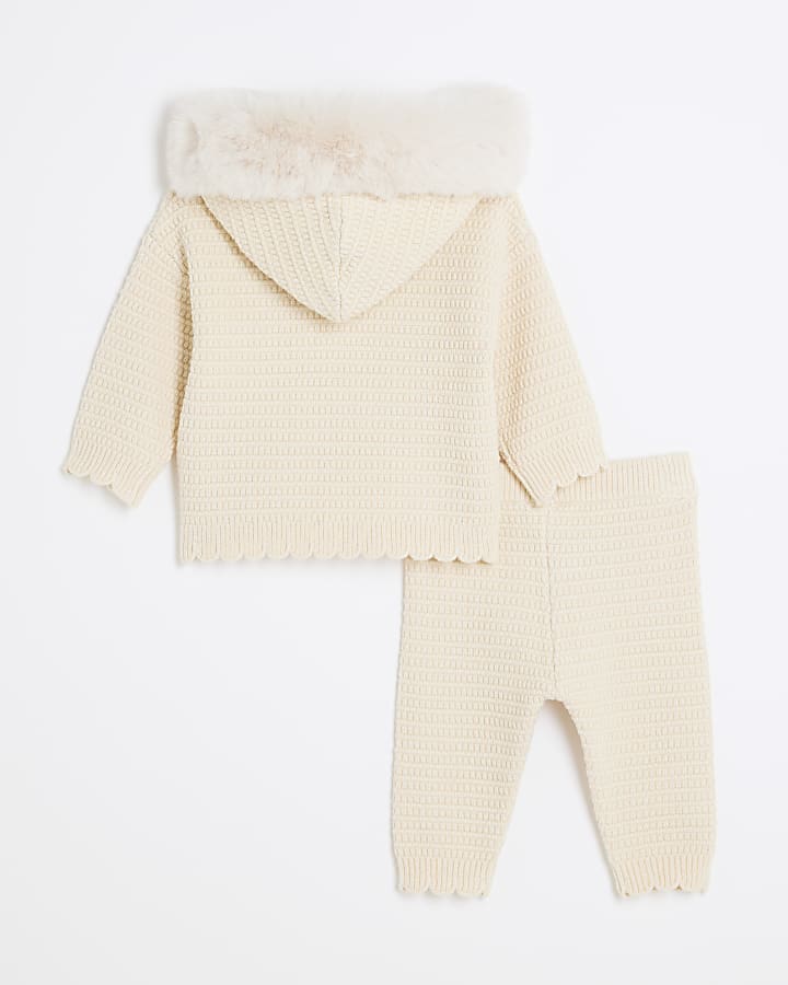 Baby Girls Cream Knitted Hooded Set