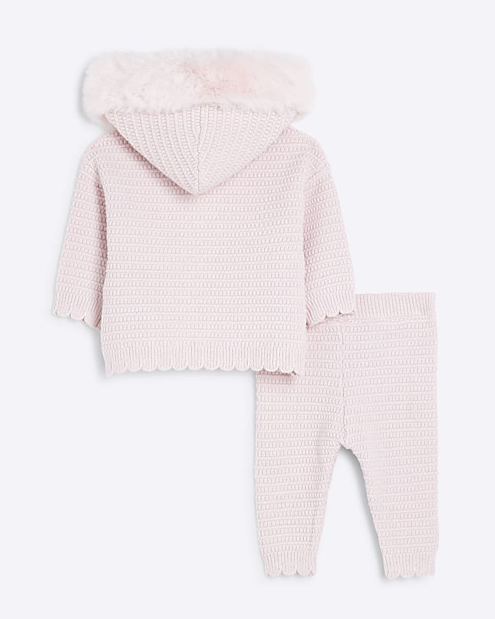 Baby Girls Pink Knitted Hooded Set