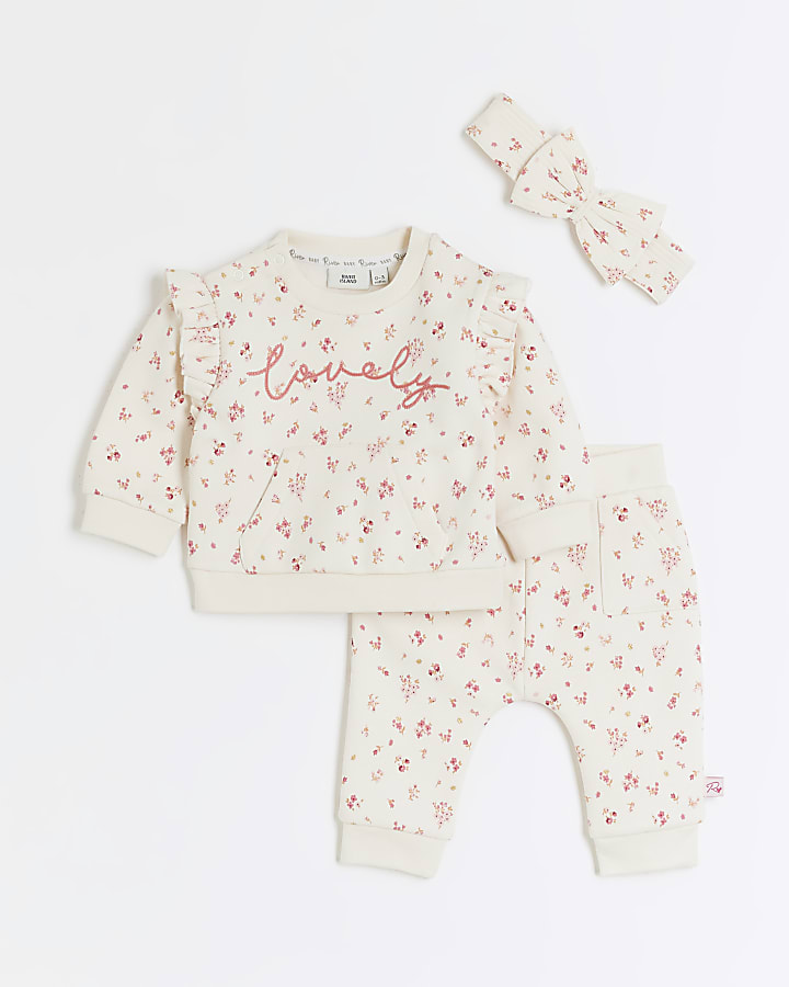 Baby girls floral sweatshirt 3 piece set