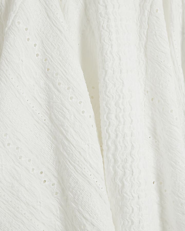 Girls white textured long sleeve dress