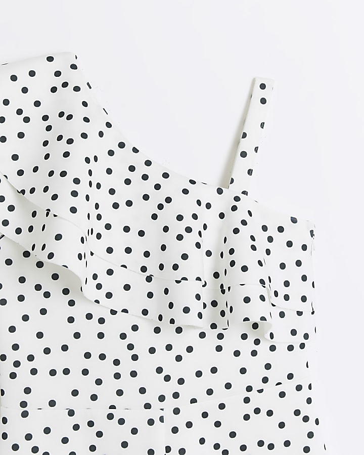 Girls white polka dot frill jumpsuit