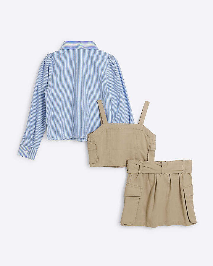 Girls beige utility zip up top 3 piece set