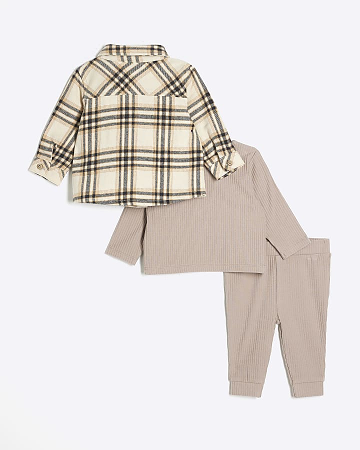 Baby Boys Beige Check Shirt Set