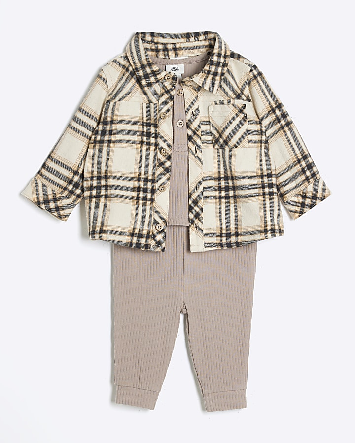 Baby Boys Beige Check Shirt Set