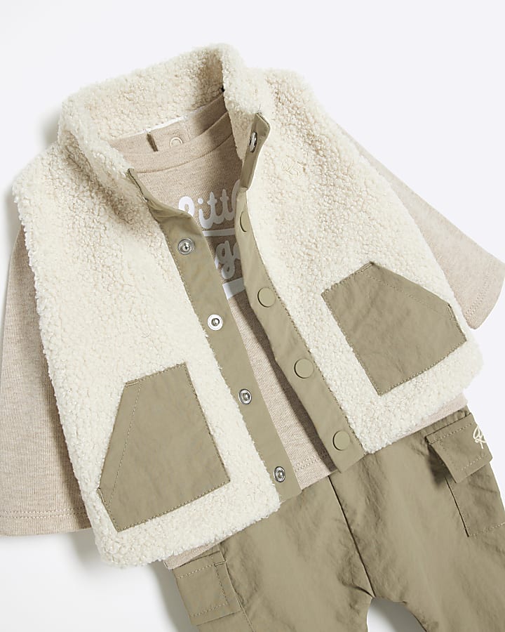 Baby Boys Beige Borg Gilet Set