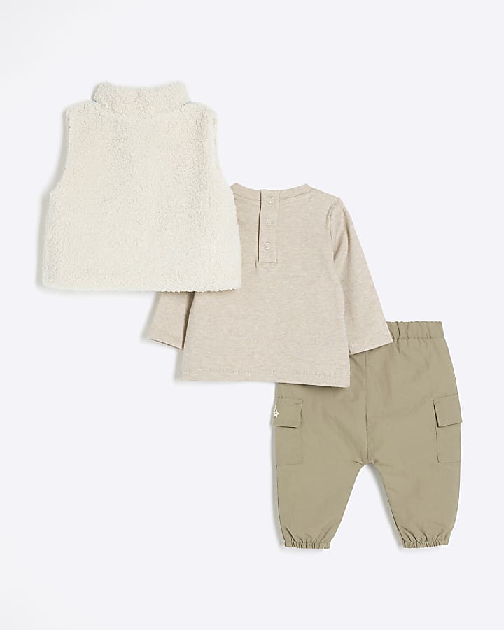 Baby Boys Beige Borg Gilet Set