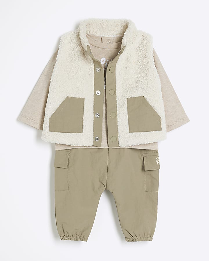 Baby Boys Beige Borg Gilet Set