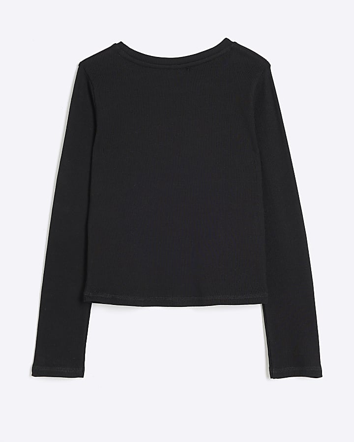 Girls black graphic long sleeve t-shirt