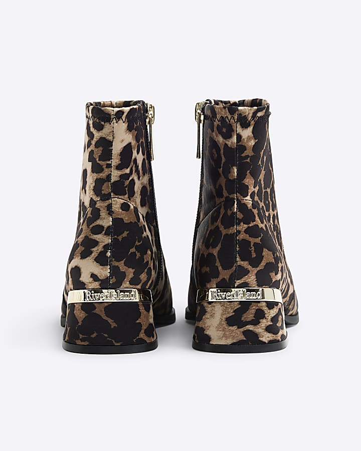 Girls Brown Leopard Heeled Boots