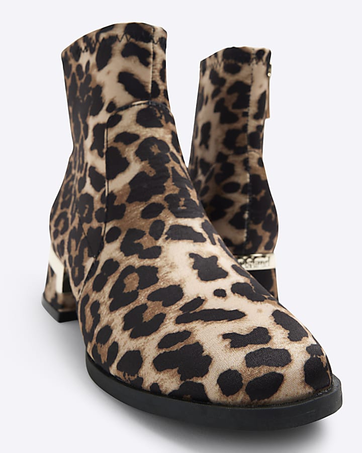 Girls Brown Leopard Heeled Boots