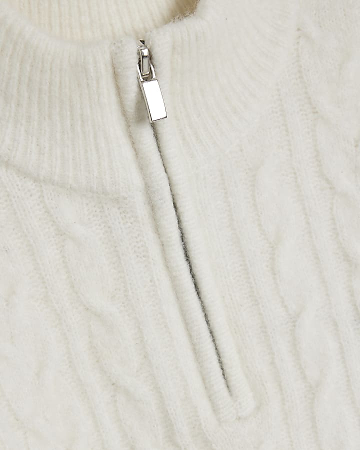 Boys Beige Cable Knit Funnel Jumper