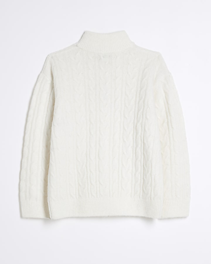 Boys Beige Cable Knit Funnel Jumper