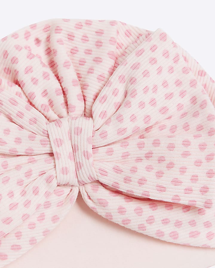 Baby Girls Pink Spot Print 3 Piece Turban Set