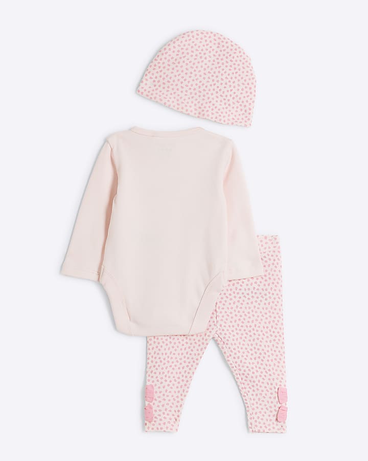 Baby Girls Pink Spot Print 3 Piece Turban Set