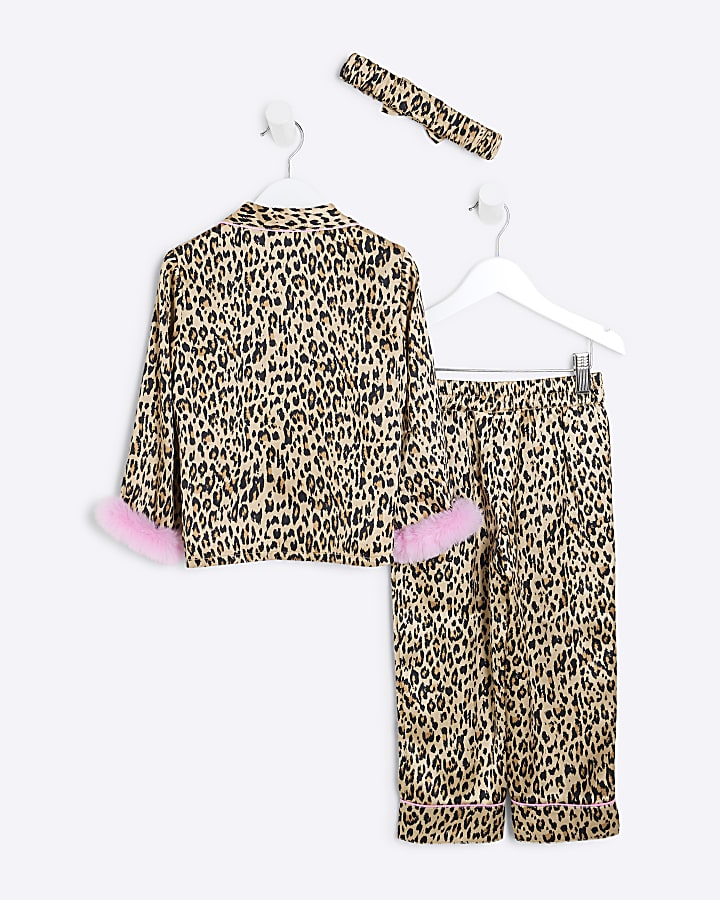 Mini Girls Brown Faux Fur Leopard Pyjamas