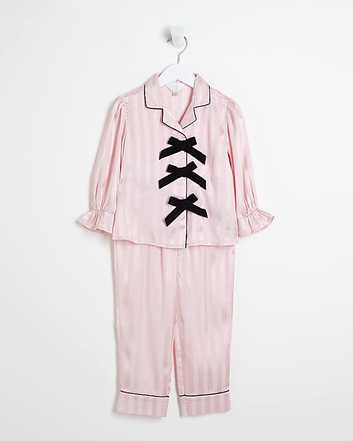 Mini Girls Pink Satin Bow Pyjamas