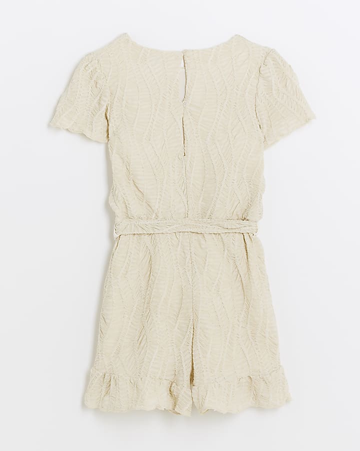 Girls Cream texture belted playsuit