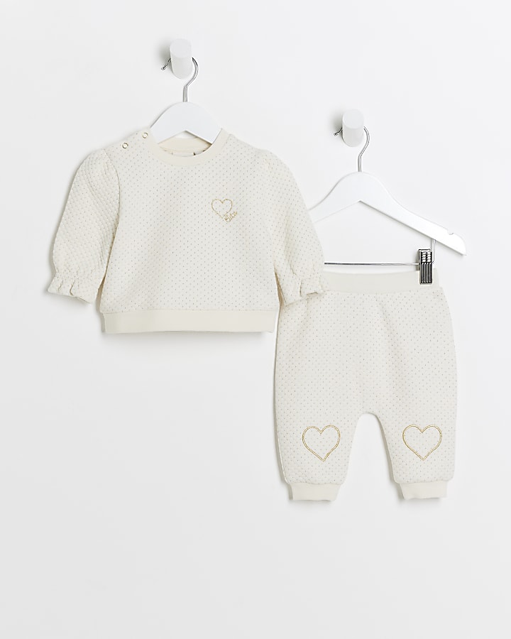 Baby girls cream sweatshirt and joggers set River Island