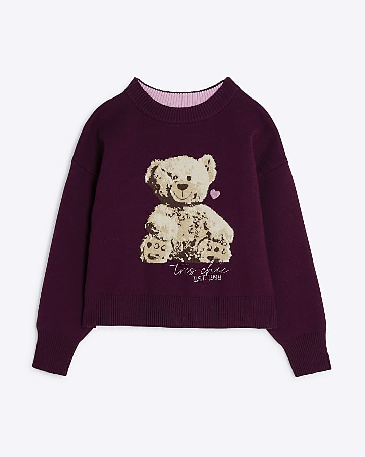 Girls red bear graphic jumper