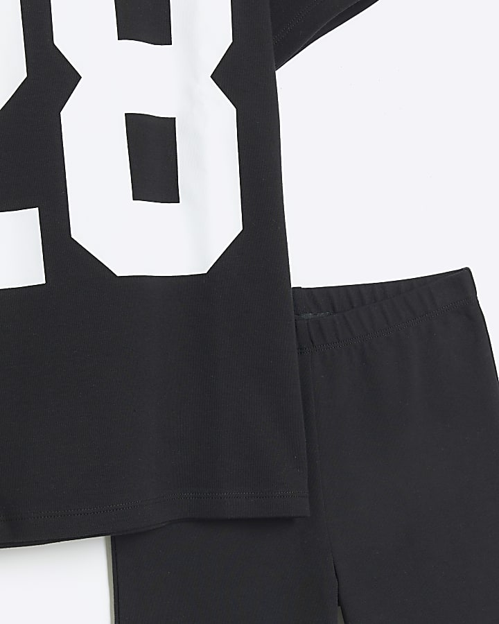 Girls black oversized number t-shirt set