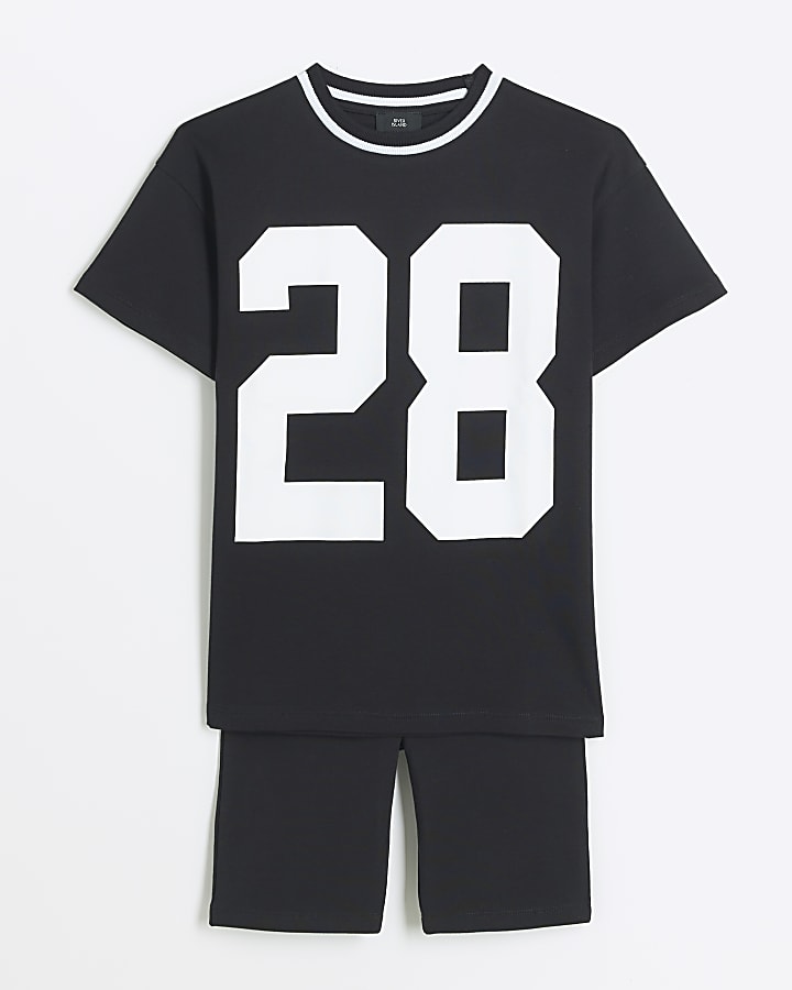 Girls black oversized number t-shirt set