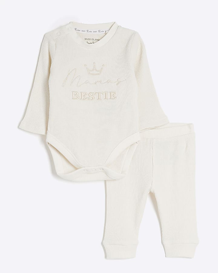 Baby Cream Waffle Babygrow Set