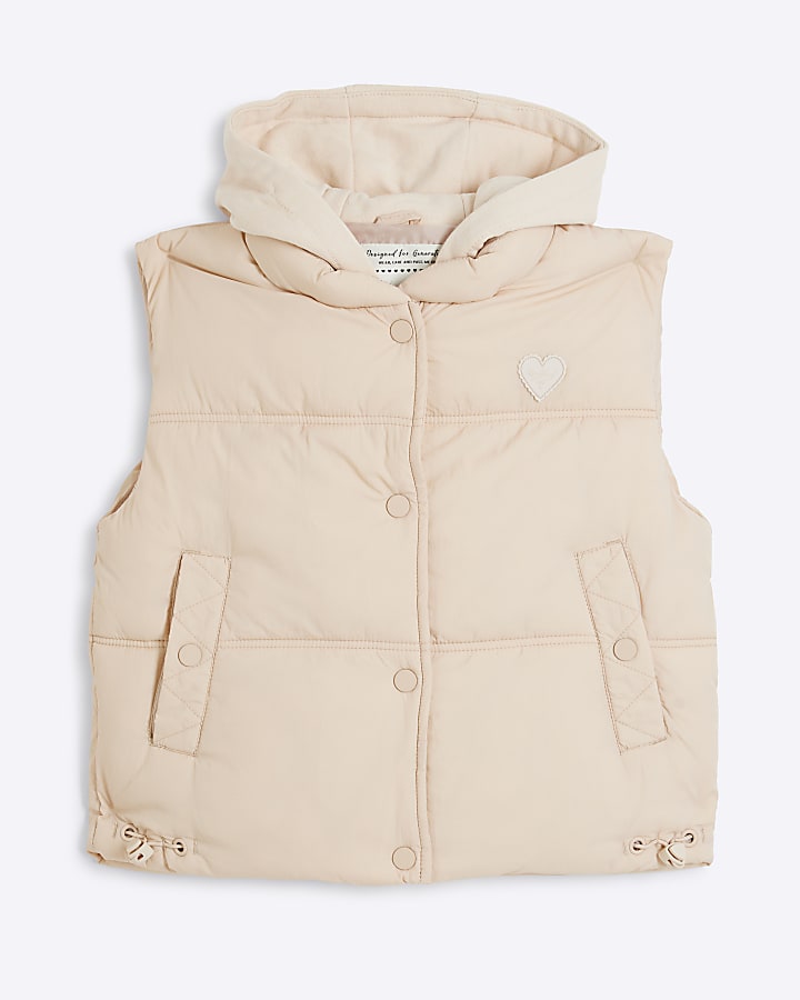 Girls cream hooded gilet