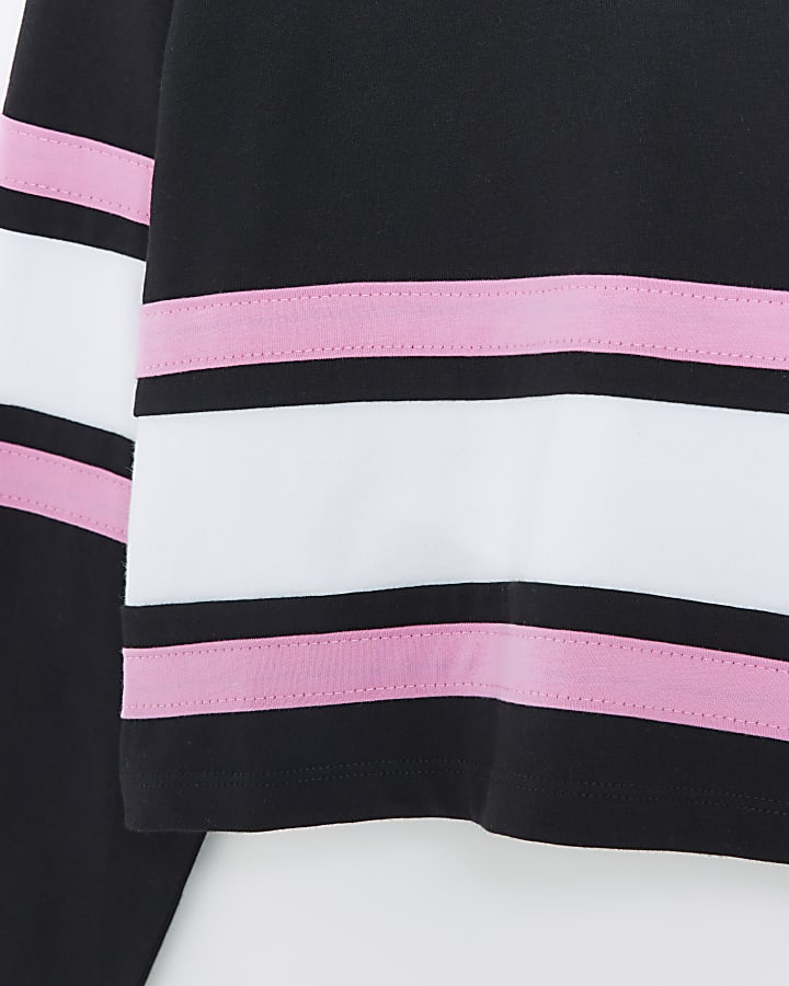 Girls black striped collared long sleeve top