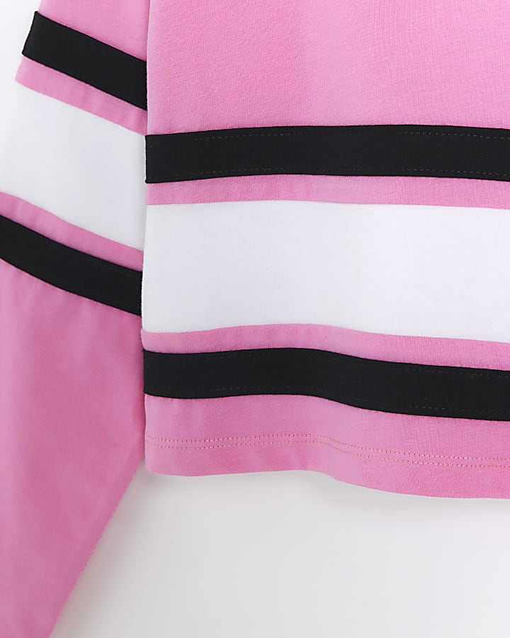 Girls pink striped collared long sleeve top