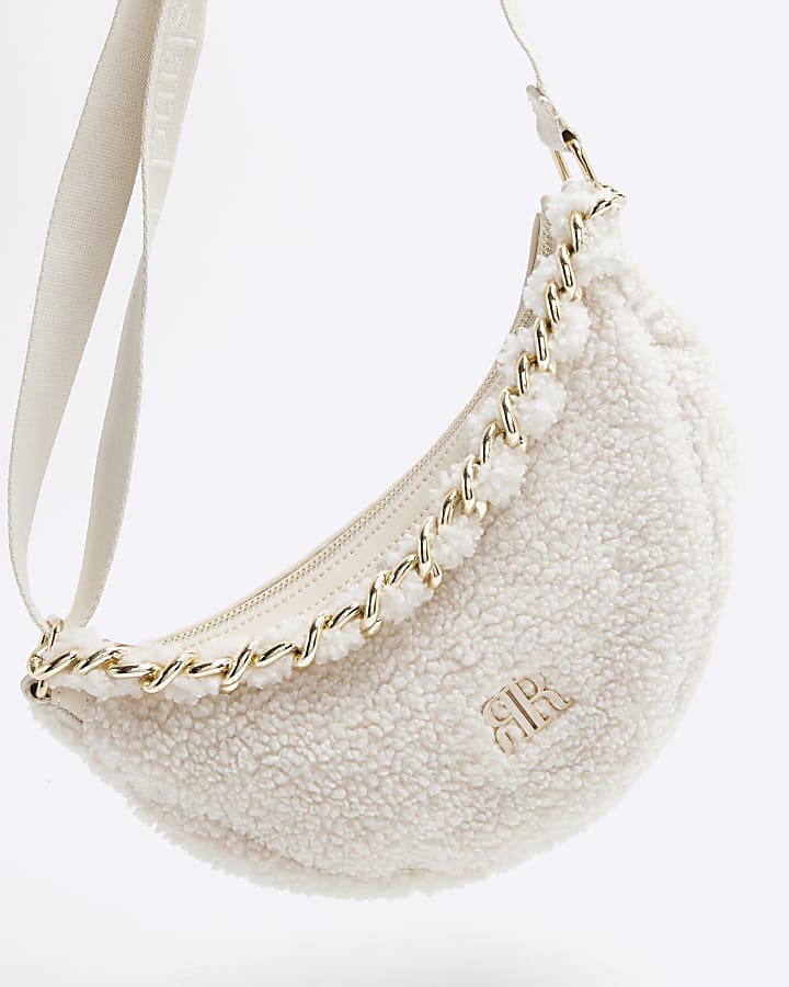 Girls Cream Borg Cross Body Bag