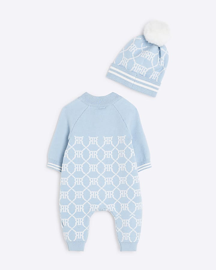 Baby Boys Blue Knitted All In One Set