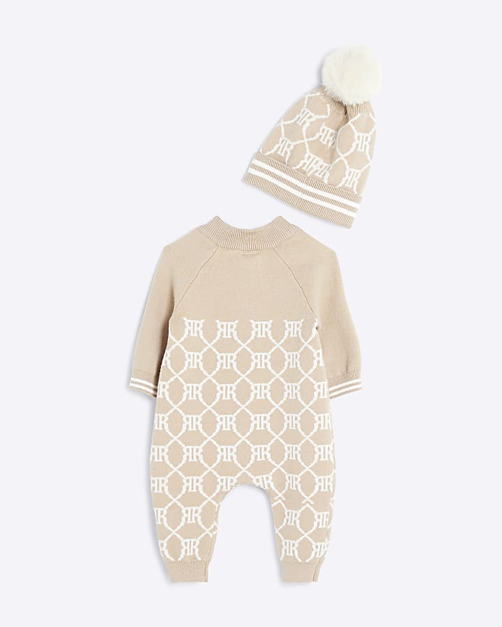 Baby Beige Knitted All In One  Set