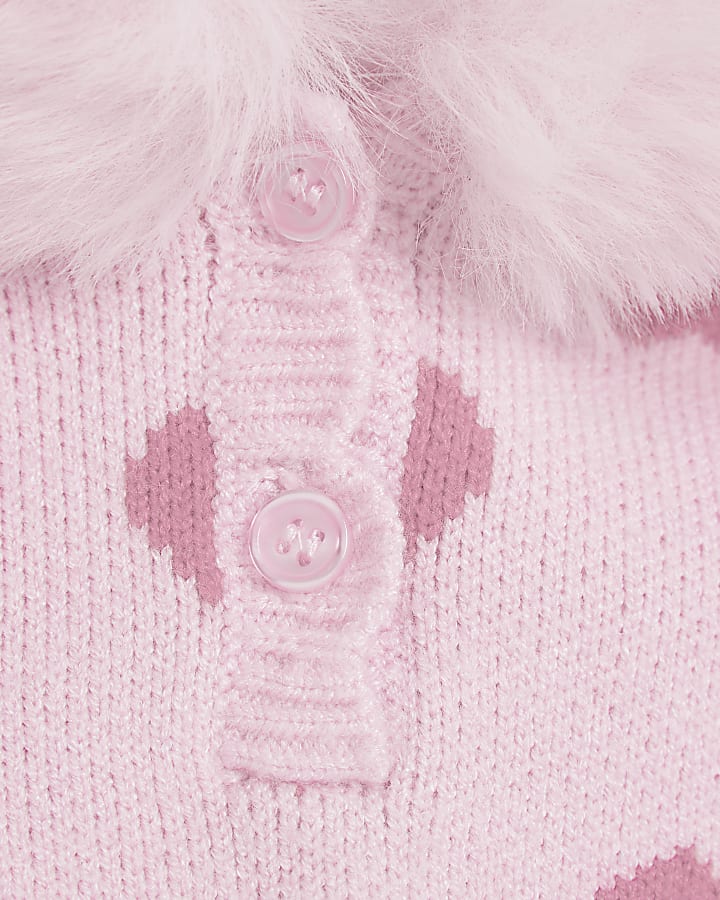 Baby Girls Pink Heart Knit Hooded Set