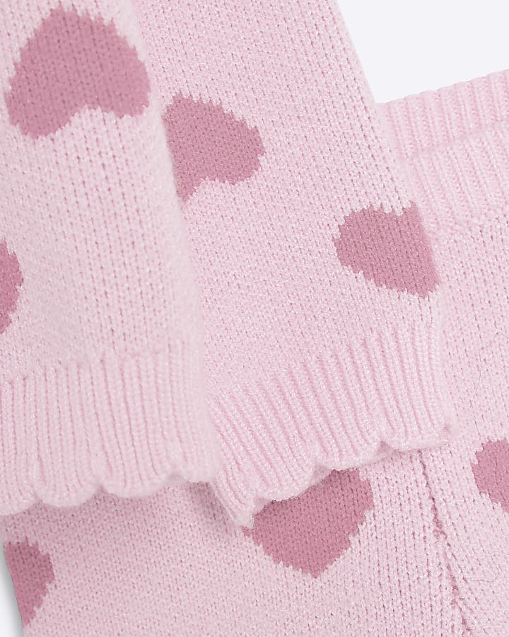 Baby Girls Pink Heart Knit Hooded Set