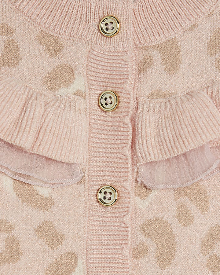 Baby Girls Pink Leopard Frill Cardigan Set