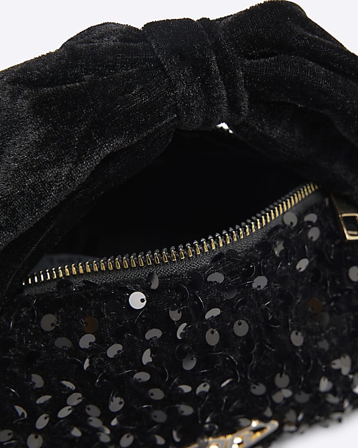 Girls Black Sequin Bow Top Handle Bag