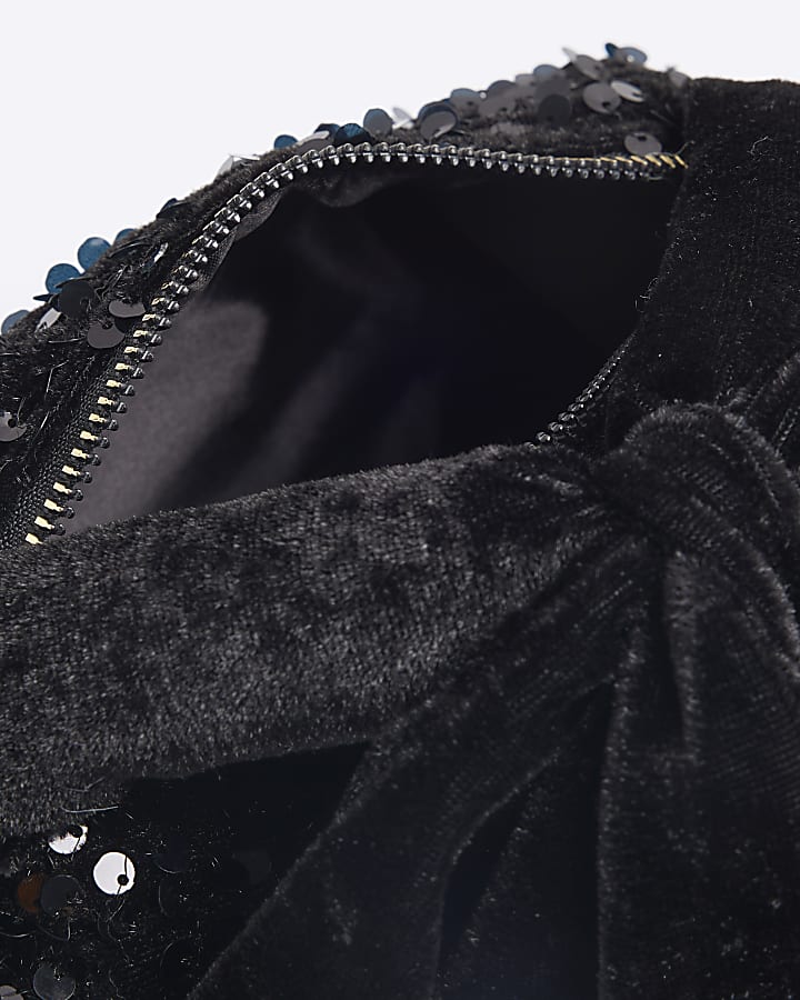 Girls Black Sequin Bow Top Handle Bag