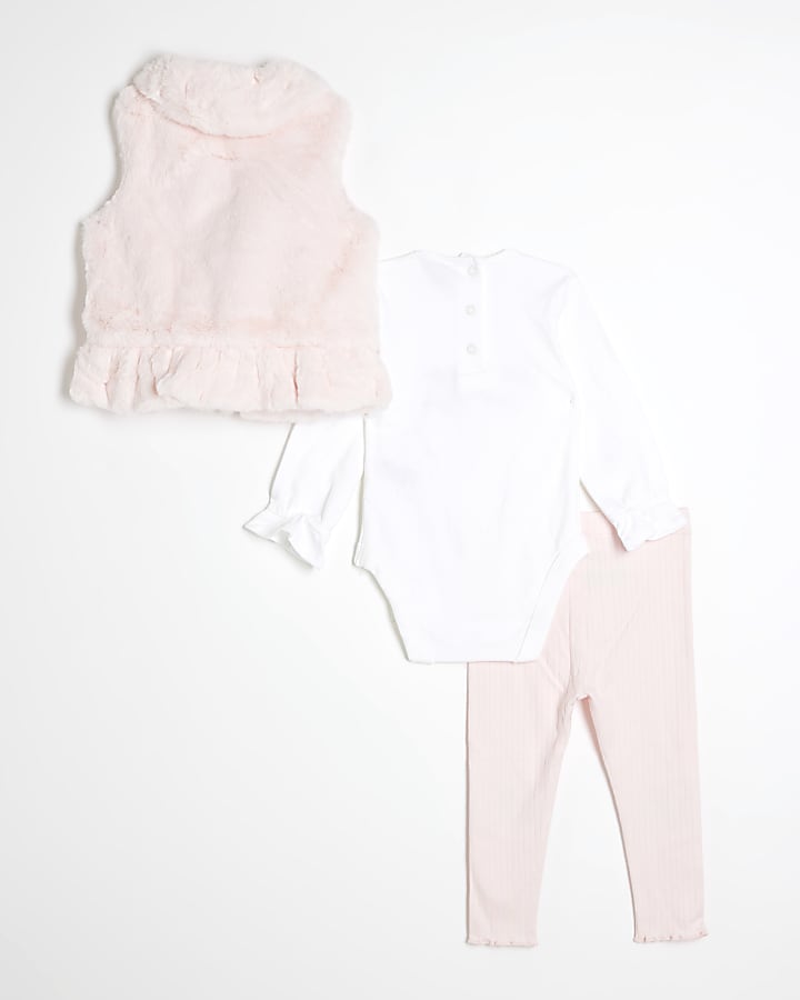 Baby Girls Pink Faux Fur Collared Gilet Set