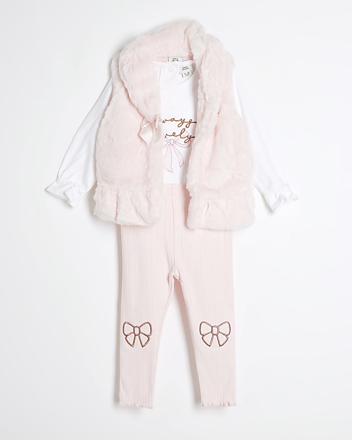 Baby Girls Pink Faux Fur Collared Gilet Set