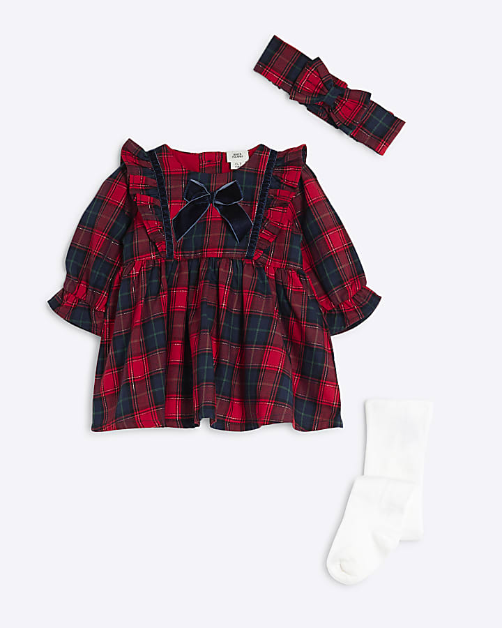 Baby Girls Red Check Dress Set