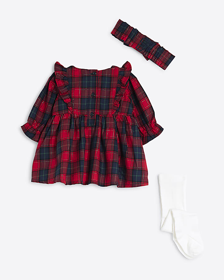 Baby Girls Red Check Dress Set