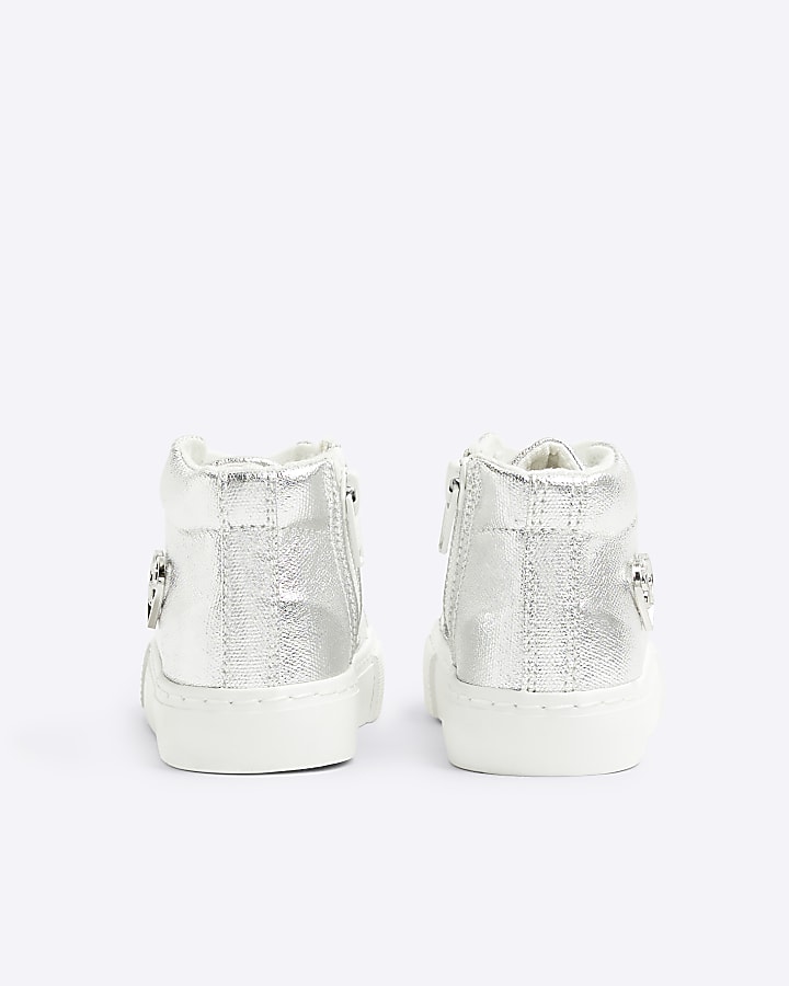 Mini girls silver metallic platform trainers