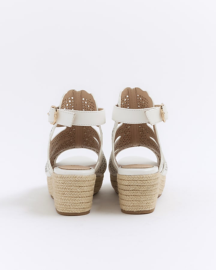 Girls white cut out wedge sandals