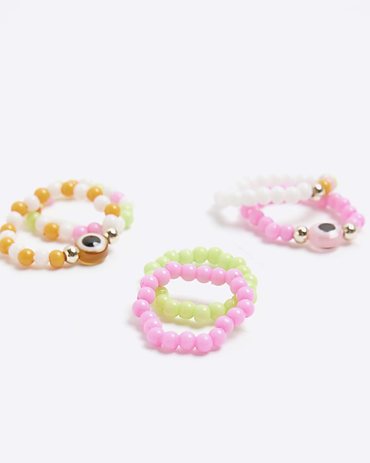 Girls Neon stretch beaded rings 6 pack