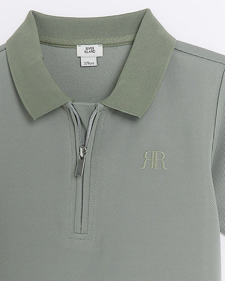 Boys khaki half zip smart polo shirt